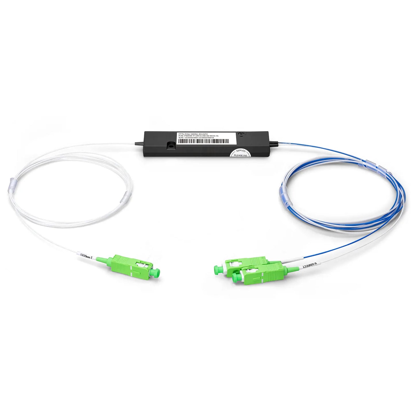 FyberOptix FWDM-T13R15-AB-90-SCA-15, T1310/R1550nm Filter Wavelength Division Multiplexer, ABS Module, SC/APC, 900μm, 1.5m