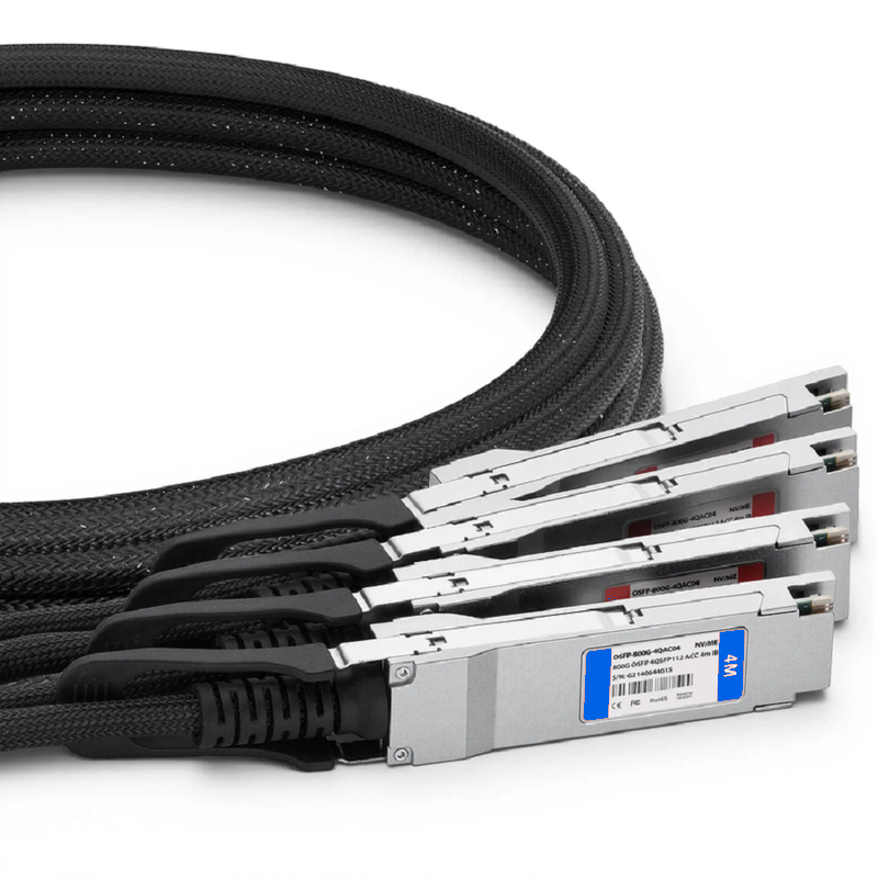 FyberOptix 1m (3ft) NVIDIA/Mellanox MCA7J75-N001 Compatible 800G Twin-port OSFP 8 x 100G PAM4 Finned Top to 4 x 200G QSFP112 2 x 100G PAM4 Ethernet Active Direct Attach Copper Breakout Cable