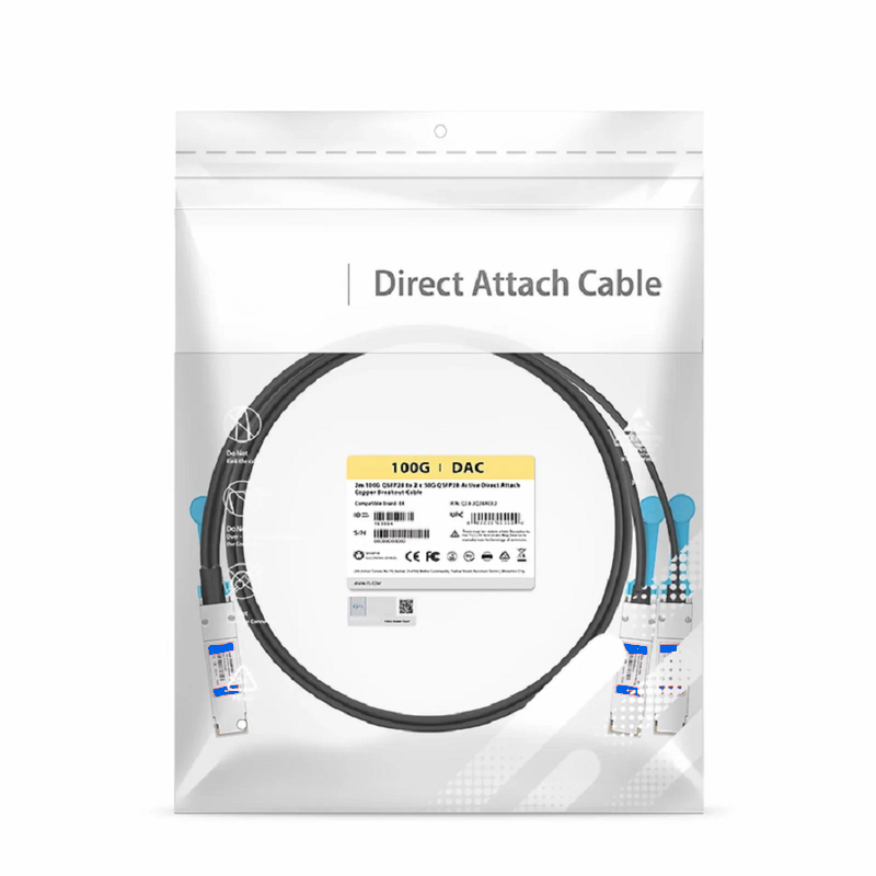FyberOptix 3m (10ft) Arista Networks Compatible 200G QSFP56 4 x 50G PAM4 to 2 x 100G QSFP56 2 x 50G PAM4 Active Direct Attach Copper Breakout Cable