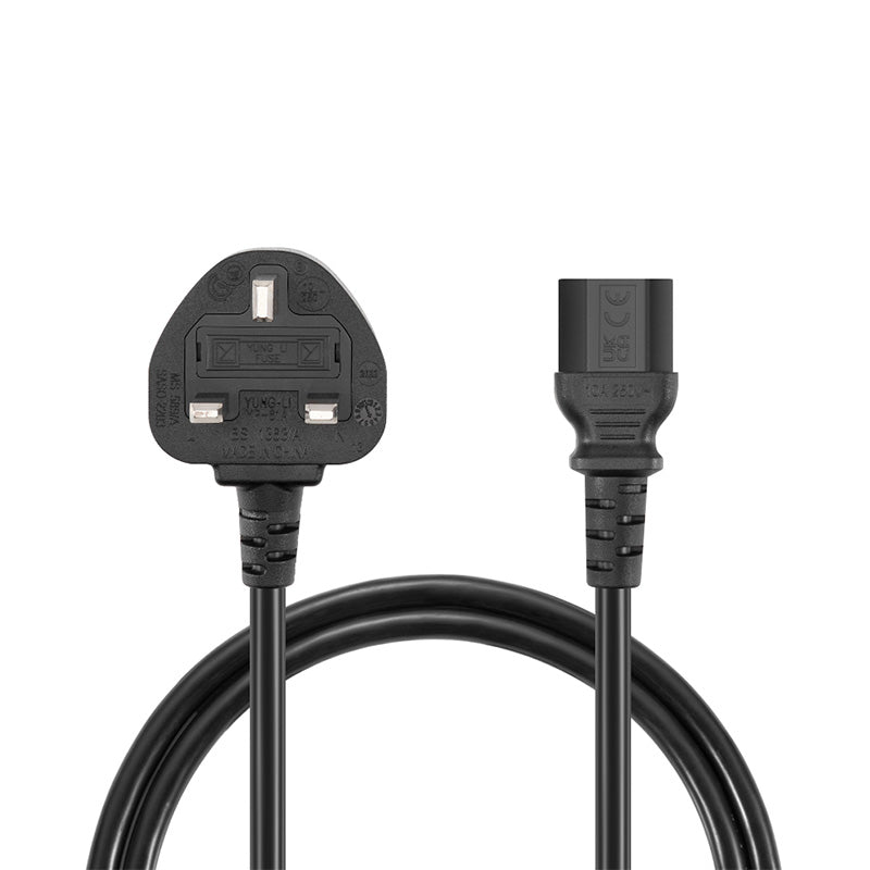 FyberOptix 4ft (1.2m) BS 1363 to IEC60320 C13 3 x 1.0mmA² 250V/10A Power Cord, Black