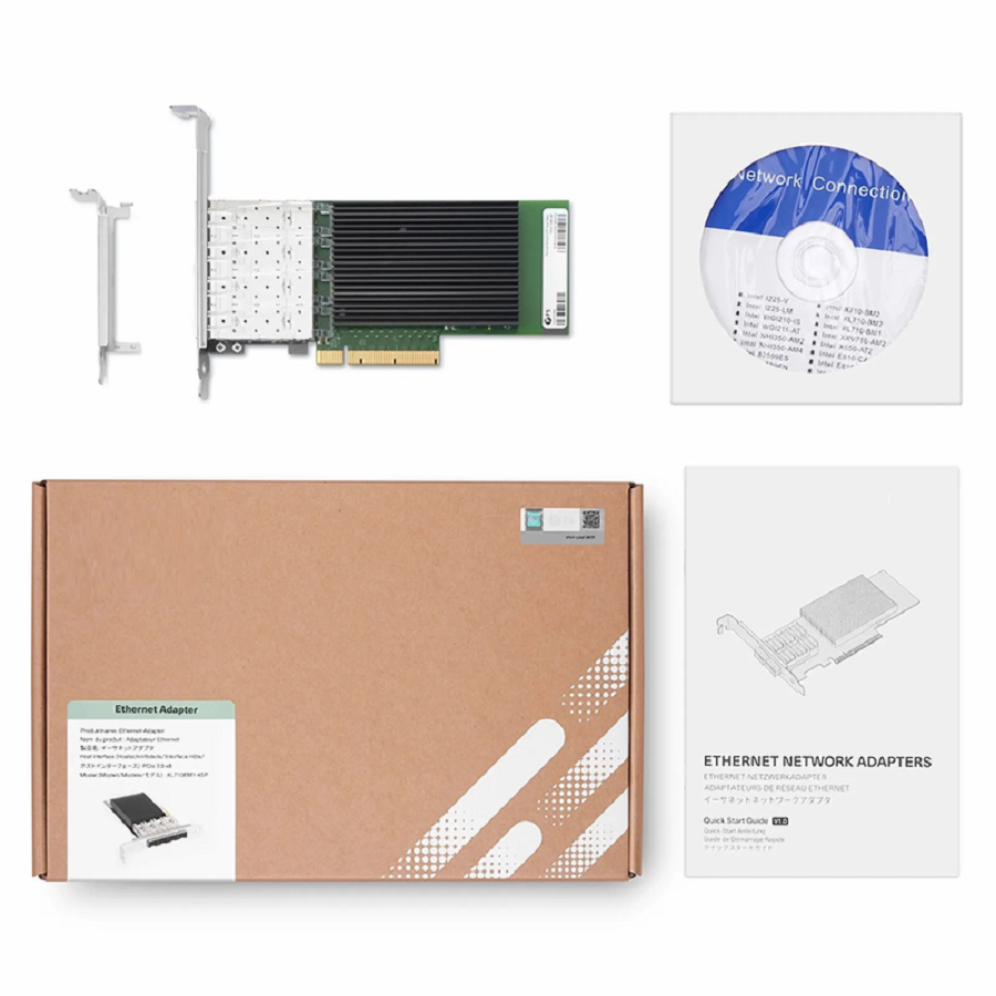FyberOptix Intel XL710-BM1 Based Ethernet Network Interface Card, 10G Quad-Port SFP+, PCIe 3.0 x 8, Comparable to Intel X710-DA4, Full Height&Low Profile