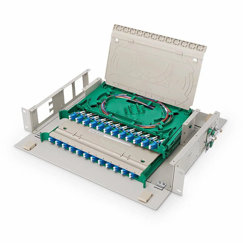 FyberOptix 2U Rack Mount Fiber Optic Distribution Panel, 48 Fibers OS2 Single Mode, 24 x LC UPC Duplex (Blue) Adapter