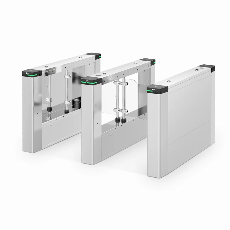 FyberOptix SWB950-M, Swing Barrier (Middle Pedestal), 10mm PMMA/Stainless Steel Pipe, 650mm to 1050mm Lane Width, Support QR Code and IC Card