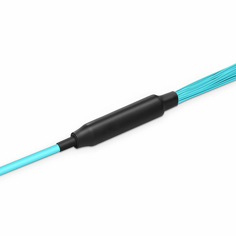 FyberOptix 30m (98ft) MTP® Hybrid Trunk Cable, MTP®-12 UPC (Female) to 6 LC UPC Duplex Uniboot, 48 Fibers, Multimode (OM3), Plenum (OFNP), 0.20dB Max, Type B, Double Jacket, Aqua