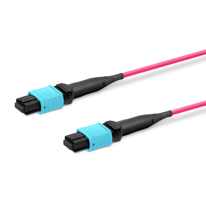 FyberOptix 5m (16ft) MTP® Trunk Cable, MTP®-12 UPC (Female) to MTP®-12 UPC (Female), 24 Fibers, Multimode (OM4), Plenum (OFNP), 0.20dB Max, Type B, Double Jacket, Magenta