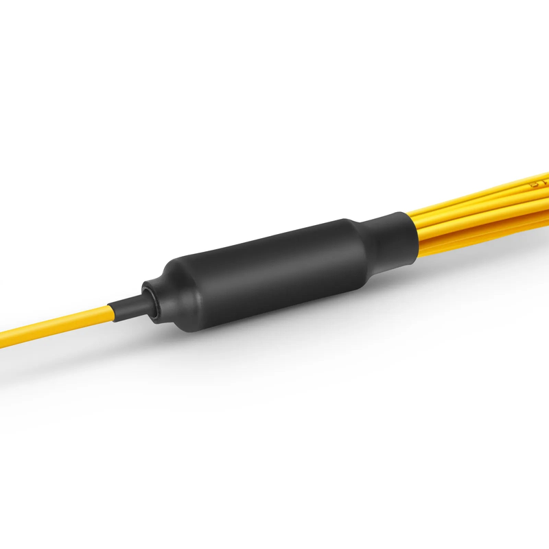 FyberOptix 1m (3ft) MMC Harness, MMC-16 APC (Female) to 8 x LC UPC Duplex, 16 Fibers, Single Mode (OS2), Plenum (OFNP), 0.35dB Max, Jumper Polarity, Yellow