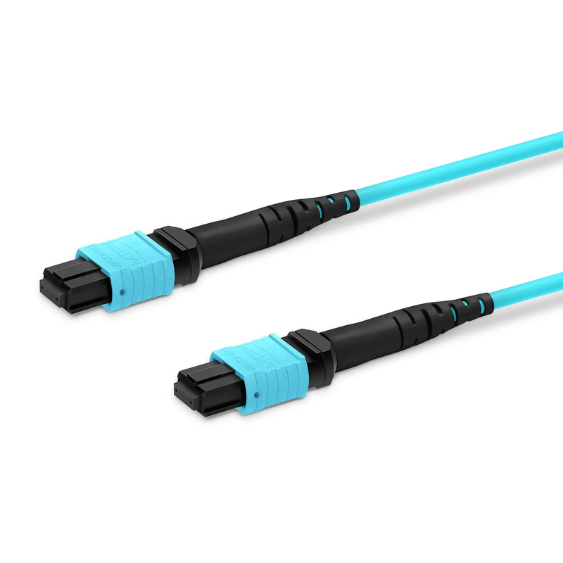 FyberOptix 5m (16ft) MTP® Jumper, MTP®-12 UPC (Female) to MTP®-12 UPC (Female), 12 Fibers, Multimode (OM3), Plenum (OFNP), 0.35dB Max, Type B, Aqua
