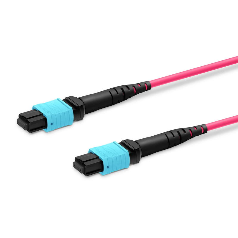 FyberOptix 5m (16ft) MTP® Jumper, MTP®-12 UPC (Female) to MTP®-12 UPC (Female), 12 Fibers, Multimode (OM4), Plenum (OFNP), 0.35dB Max, Type A, Magenta