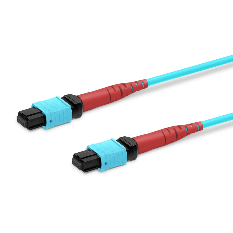 FyberOptix 15m (49ft) MTP® Jumper, MTP®-24 UPC (Female) to MTP®-24 UPC (Female), 24 Fibers, Multimode (OM3), Plenum (OFNP), 0.35dB Max, Type A, Aqua