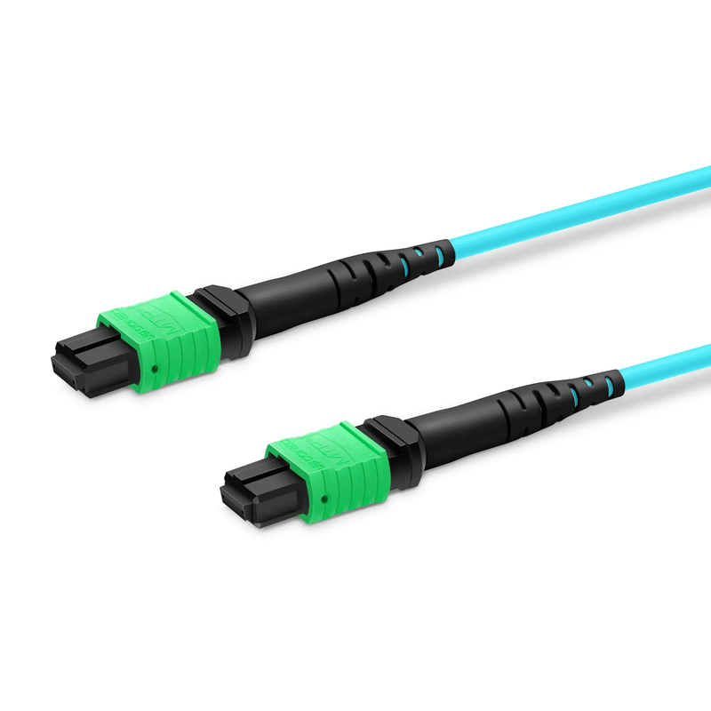 FyberOptix 2m (7ft) MTP® Jumper, MTP®-16 APC (Female) to MTP®-16 APC (Female), 16 Fibers, Multimode (OM3), Plenum (OFNP), 0.35dB Max, Crossover, Aqua