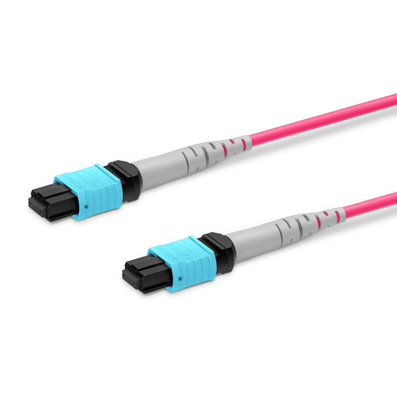 FyberOptix 3m (10ft) MTP® Jumper, MTP®-8 UPC (Female) to MTP®-8 UPC (Female), 8 Fibers, Multimode (OM4), Plenum (OFNP), 0.25dB Max, Type B, Magenta