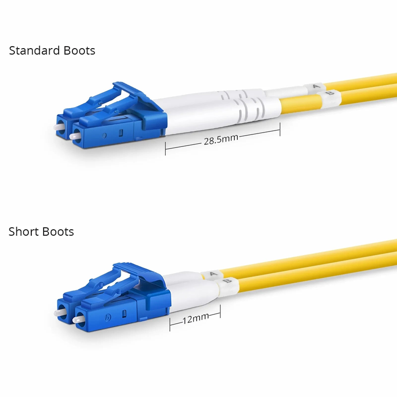 FyberOptix 2m (7ft) Fiber Patch Cable, 2 Fibers, Short Boot, LC UPC Duplex to LC UPC Duplex, Single Mode (OS2), Riser (OFNR), 2.0mm, Tight-Buffered, Yellow