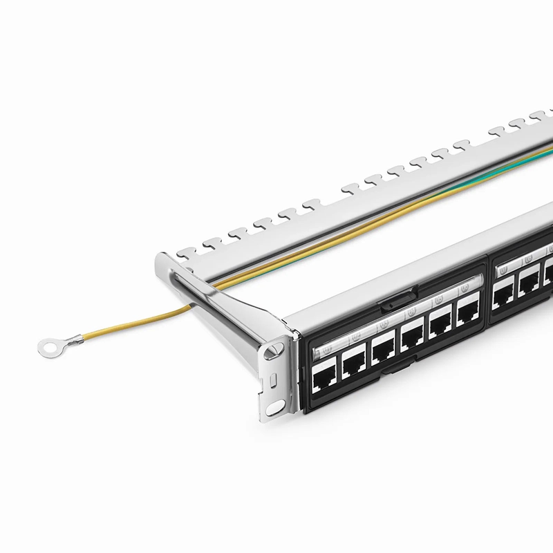 FyberOptix FDMP Cat6a Shielded Coupler Recessed Patch Panel, 24-Port, 1RU, Cable Management Bar Included