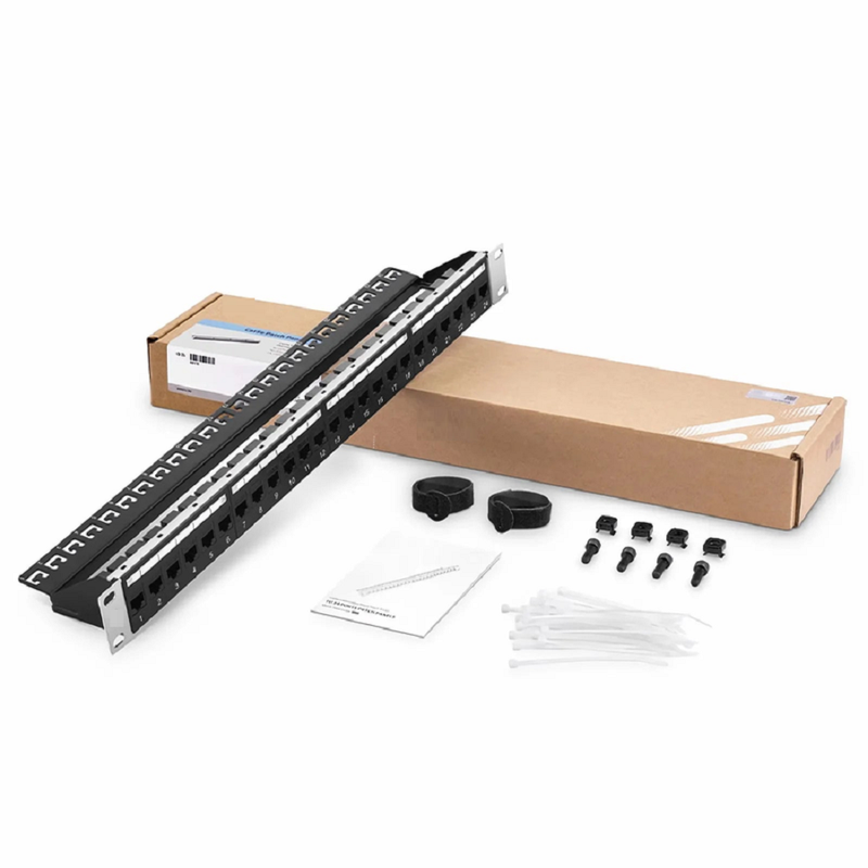 FyberOptix Cat5e Coupler Patch Panel, 24-Port, 1RU, Cable Management Bar Included