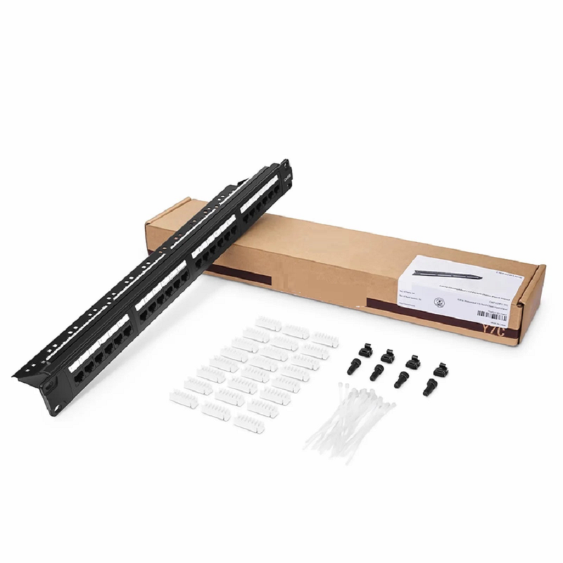 FyberOptix Cat5e 110-Style Patch Panel, 24-Port, 1RU, Cable Management Bar Included