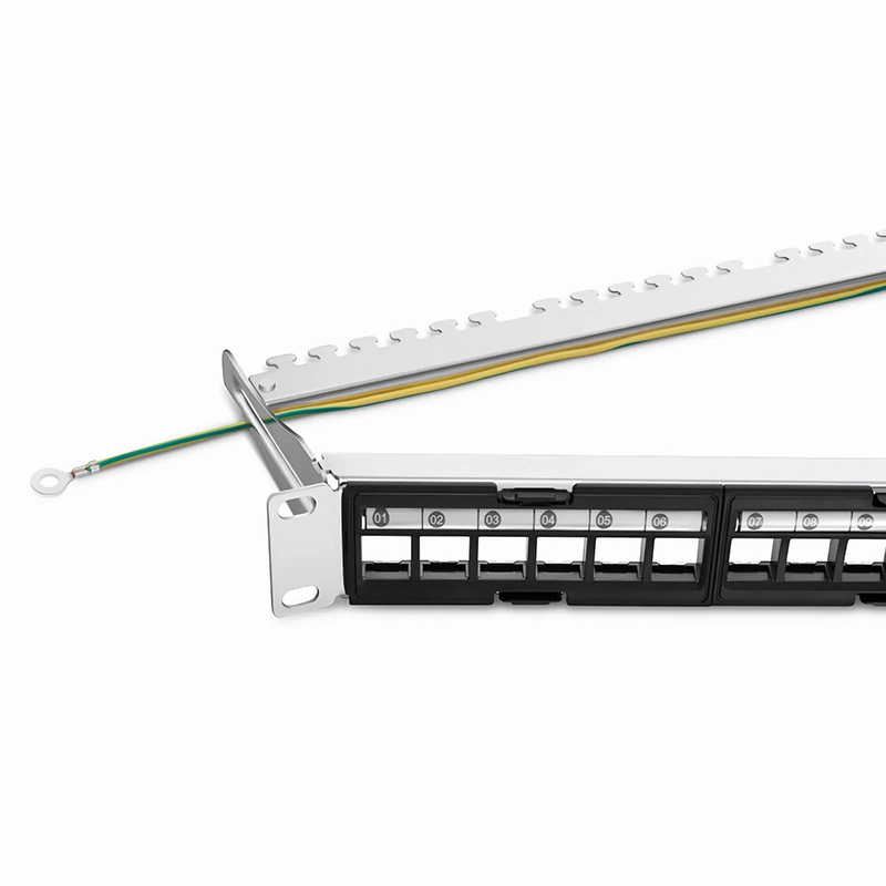 FyberOptix FDMP Blank Shielded/UnShielded Angled Recessed Patch Panel for Keystone Modules, 24-Port, 1RU, Cable Management Bar Included, Black