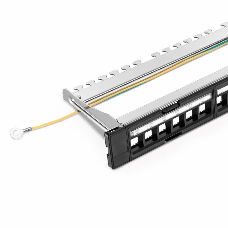 FyberOptix FDMP Blank Shielded/UnShielded Recessed Patch Panel for Keystone Modules, 24-Port, 1RU, Cable Management Bar Included, Black