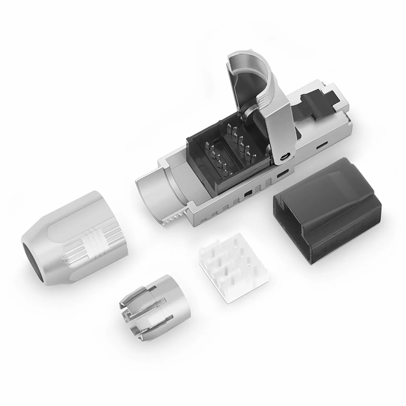 FyberOptix Cat5e/Cat6/Cat6a RJ45 Tool-Free Modular Plugs, Shielded Network Connectors for 23~26AWG Twisted Pair Solid or Stranded Cable (10/Pack)