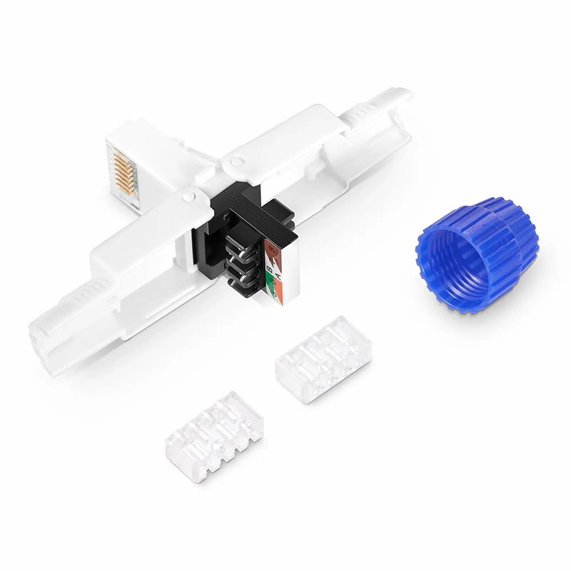 FyberOptix Cat5e/Cat6/Cat6a RJ45 Tool-Free Modular Plugs, Unshielded Network Connectors for 23~26AWG Twisted Pair Solid or Stranded Cable (10/Pack)
