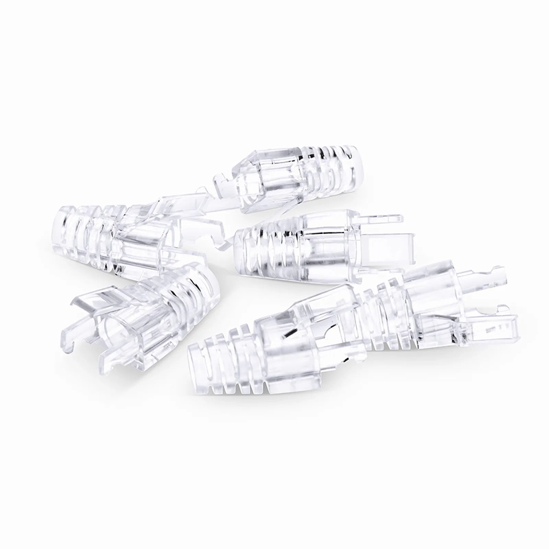 FyberOptix Cat6 RJ45 Strain Relief Boots, 6.0-6.5mm OD for Cat6 UTP 23~24AWG, F/UTP 26AWG Ethernet Network Cable, Transparent, 50PCS/Pack