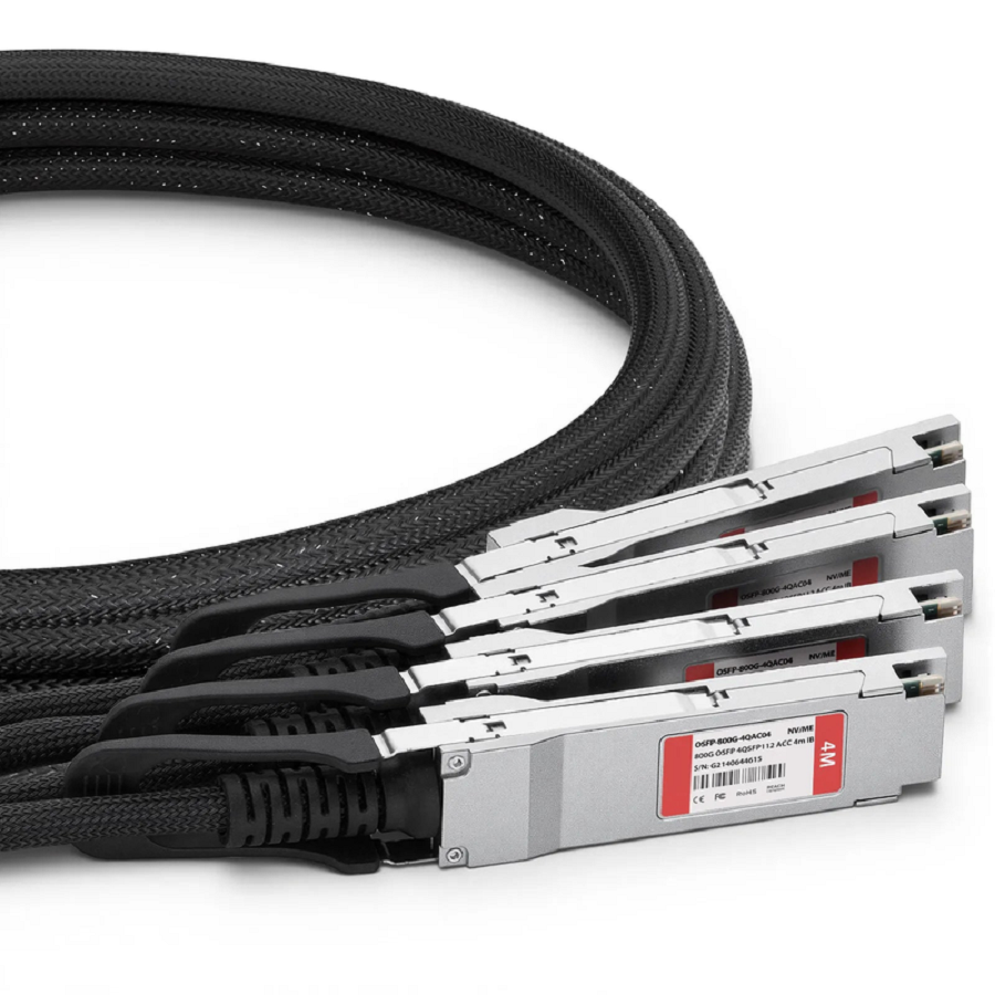 FyberOptix 4m (13ft) NVIDIA/Mellanox MCA7J75-N004 Compatible 800G Twin-port OSFP 8 x 100G PAM4 Finned Top to 4 x 200G QSFP112 2 x 100G PAM4 InfiniBand NDR Active Direct Attach Copper Breakout Cable for Quantum-2 Switches and ConnectX-7 HCA