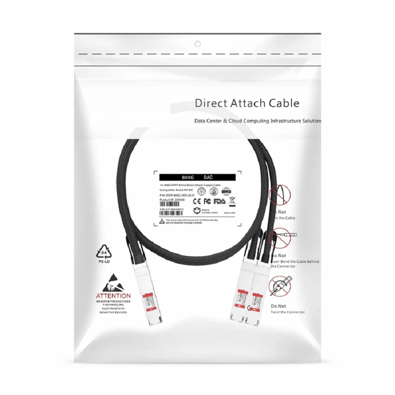 FyberOptix 2m (7ft) Generic Compatible 400G QSFP-DD 8 x 50G PAM4 to 2 x 200G QSFP56 4 x 50G PAM4 Passive Direct Attach Copper Breakout Cable