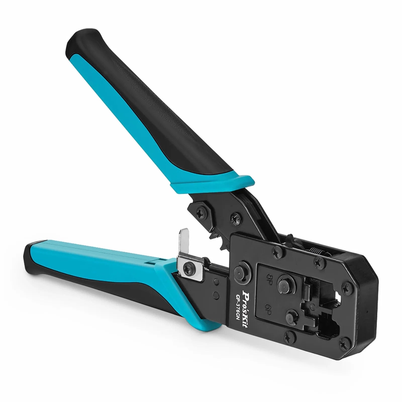 FyberOptix Pro'sKit® All-in-one Modular Tool, Wire Stripper Cutter Crimper for 6P/8P Modular Plugs with Safety Baffle