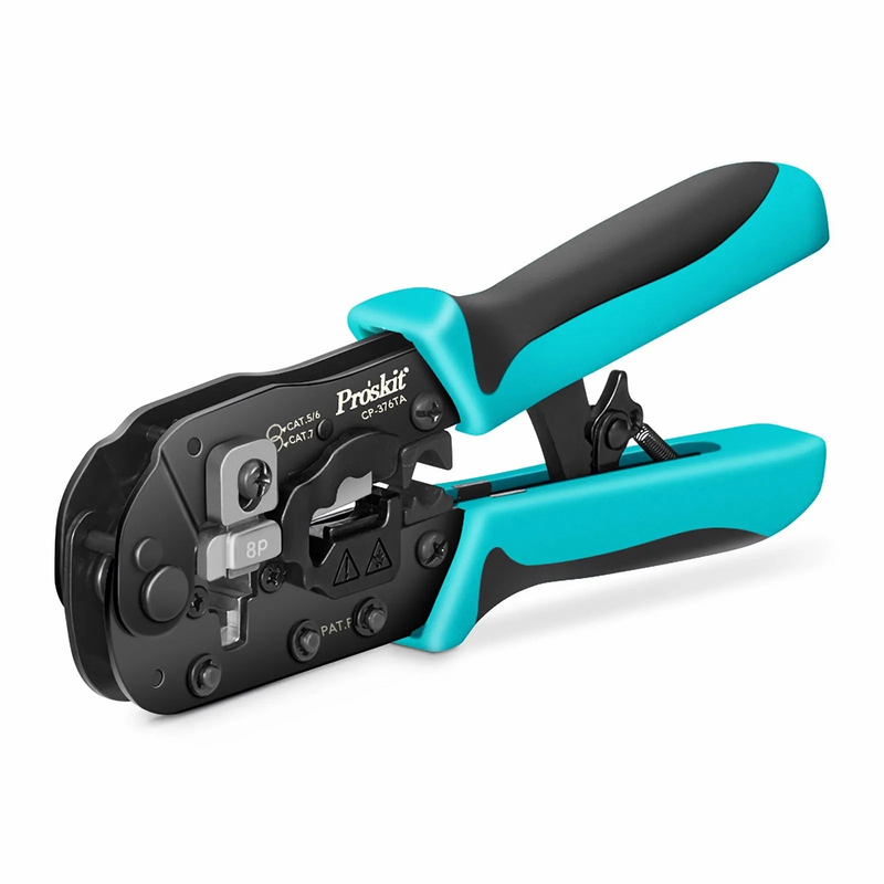 FyberOptix Pro'sKit® All-in-one Modular Tool, Wire Stripper Cutter Crimper for Cat5/5e Cat6/6a Cat7 Modular Plugs with Dovetail Clip