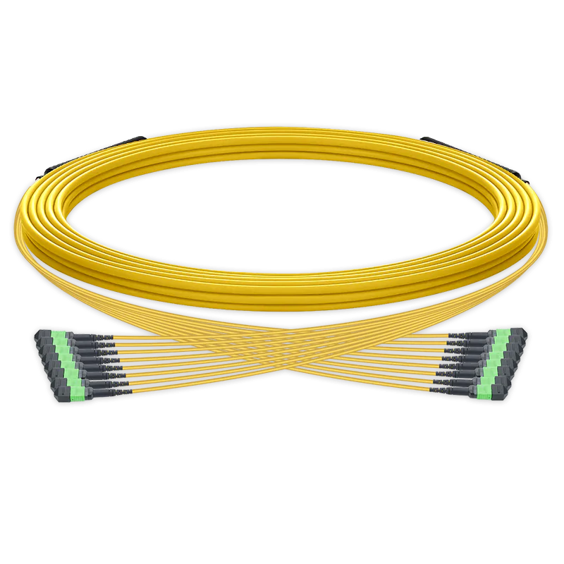 55m (180ft) Pre-terminated MPO trunk cable, 96 Fibers, 8 x MPO-12 APC (Male) to 8 x MPO-12 APC (Male) Single Mode (OS2) Type B, LSZH(OFNR), 0.35dB Max, Yellow, breakout 80cm SFPS