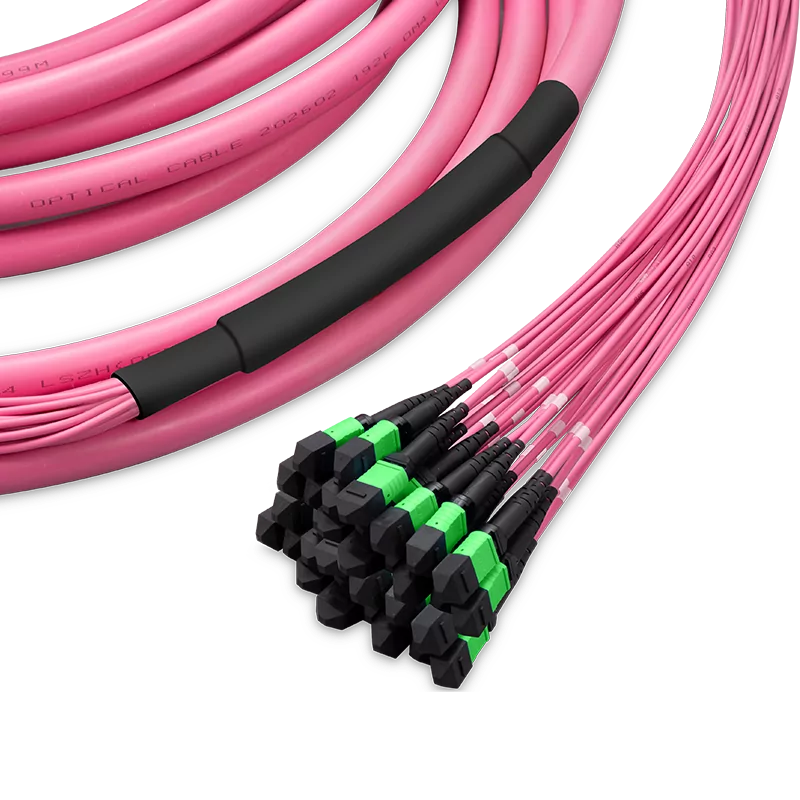 10m (33ft) Pre-terminated MPO 4x4 Shuffle Trunk Cable, 256 Fibers, 32xMPO-8 APC (Male) to 32xMPO-8 APC (Male), Multimode (OM4), Type 4, LSZH, 0.35dB Max, Breakout 80cm, Magenta SFPS
