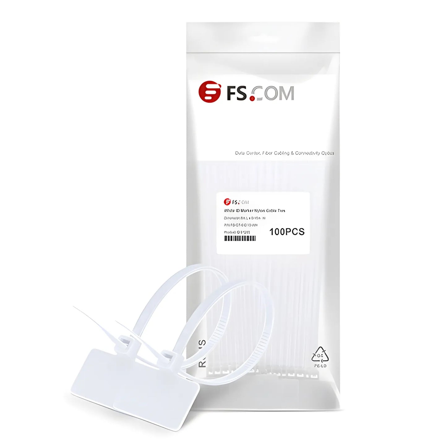 FyberOptix 100-Pack 6in.L x 0.15in.W ID Marker Nylon Cable Ties-Outside Flag-White