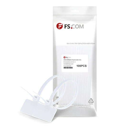 FyberOptix 100-Pack 6in.L x 0.15in.W ID Marker Nylon Cable Ties-Outside Flag-White