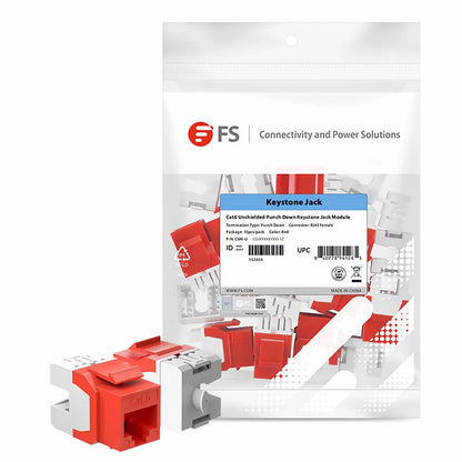 FyberOptix Cat6 RJ45 (8P8C) Unshielded Punch Down Keystone Jack Module, Red (10 pcs/Pack)