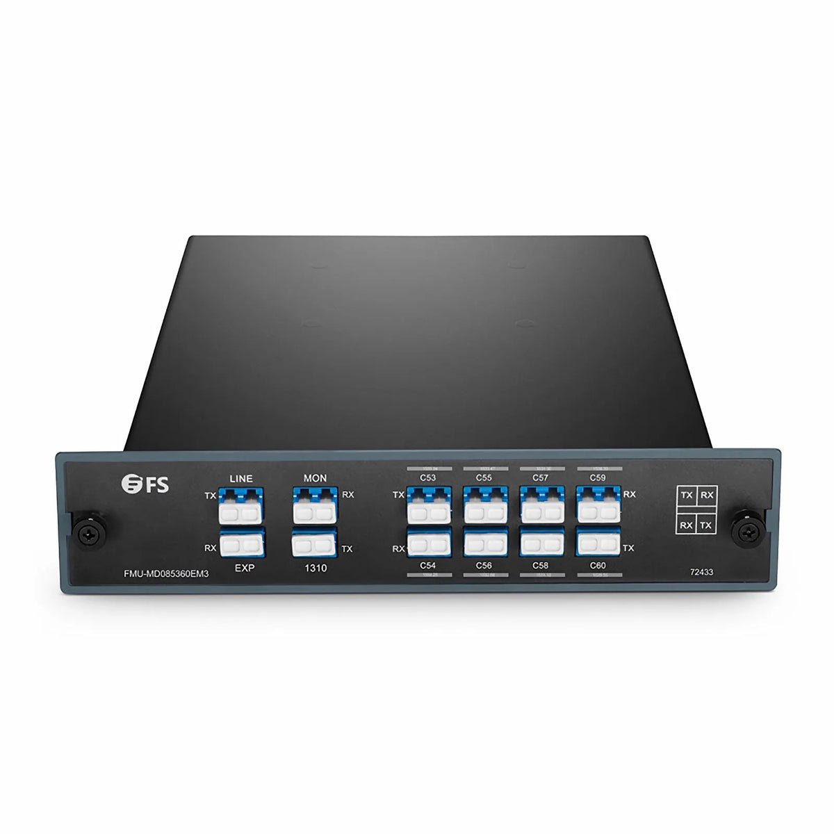 FyberOptix 8 Channels DWDM Mux Demux, 100GHz C53-C60, with Monitor, Expansion and 1310nm Port, 3.0dB Typical IL, LC/UPC, Dual Fiber, FMU Plug-in Module