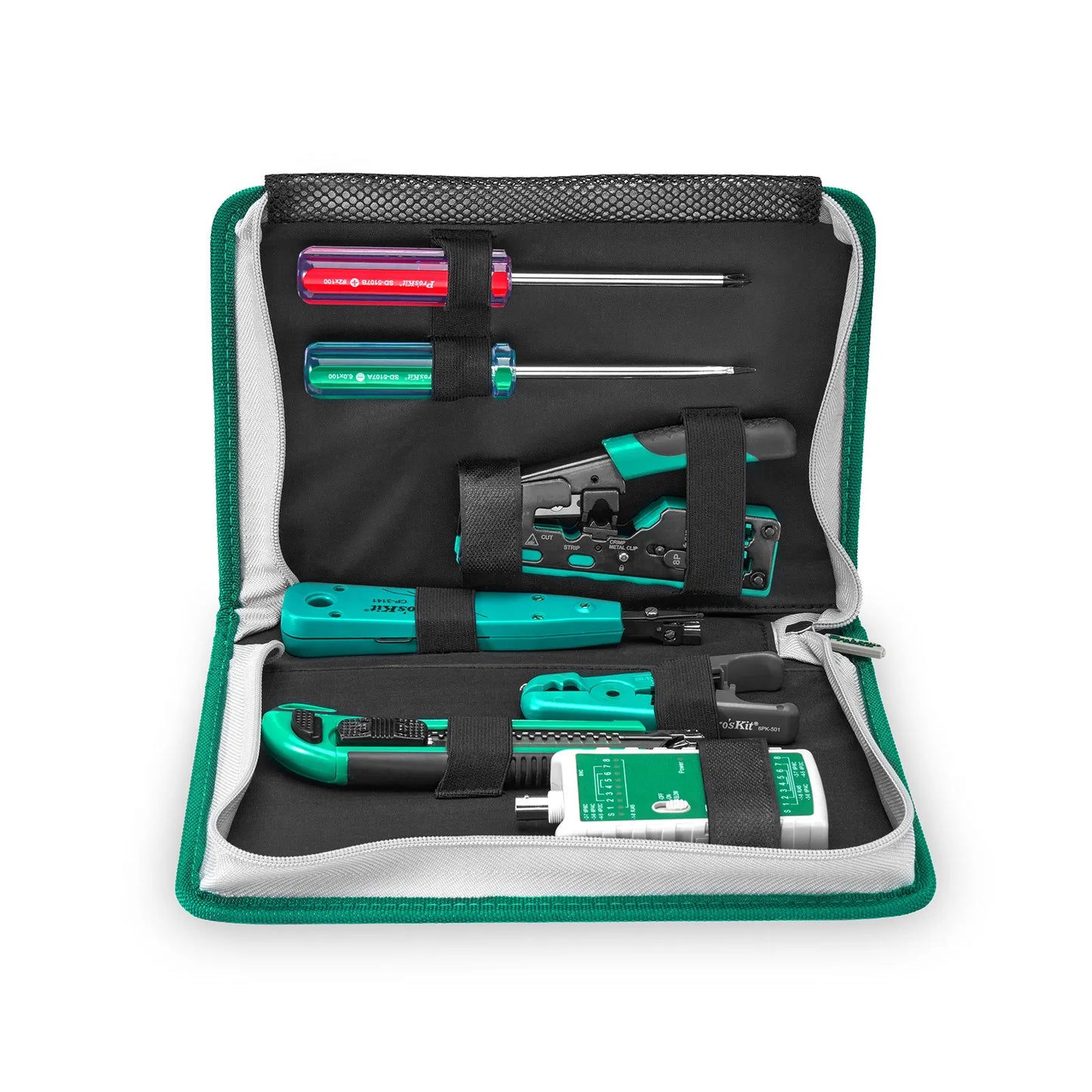 FyberOptix Pro'sKitÃ‚Â® 7-in-1 Network Installation Tool Kit with Cable Tester, Crimper, Wire Stripper in Carrying Case