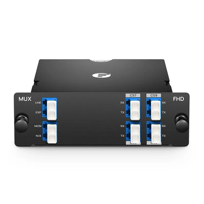 FyberOptix 4 Channels DWDM Mux Demux, 100GHz C57-C60, with Monitor and Expansion Port, 2.75dB Typical IL, LC/UPC, Single Fiber, Side-B, High Density, FHDA Plug-in Module