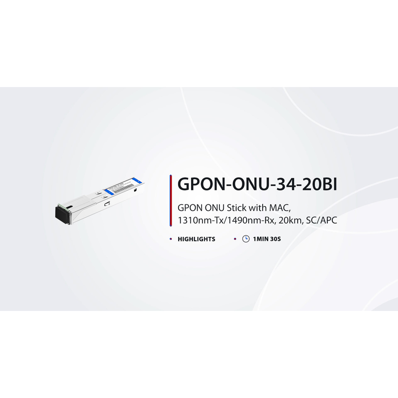 FyberOptix GPON ONU Stick with MAC SFP 1310nm-TX/1490nm-RX 1.244G-TX/2.488G-RX Class B+ 20km DOM Simplex SC/APC SMF Optical Transceiver Module (Industrial)
