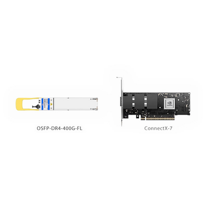 FyberOptix NVIDIA/Mellanox MMS4X00-NS400 Compatible 400GBASE-DR4 OSFP Flat Top 4 x 100G PAM4 1310nm 500m DOM MPO-12/APC SMF InfiniBand NDR Optical Transceiver Module for ConnectX-7 HCA