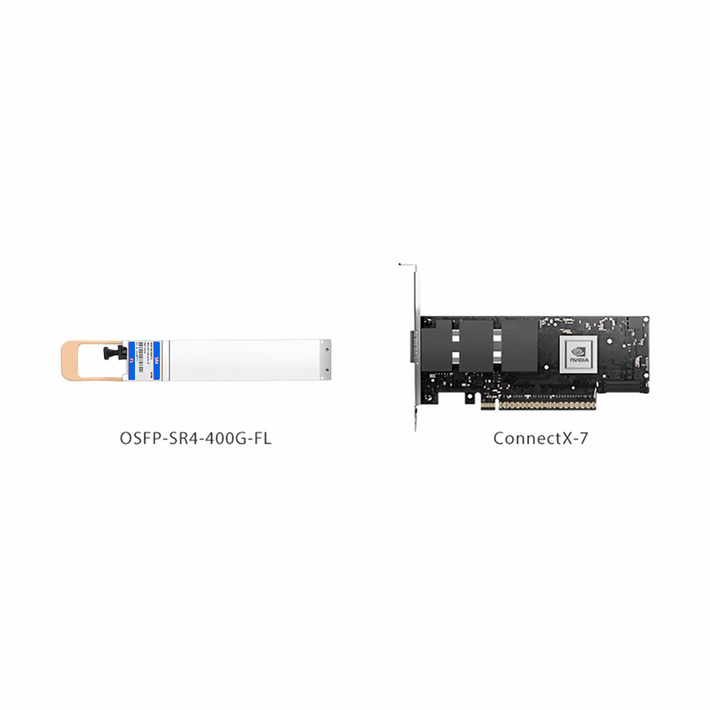 FyberOptix NVIDIA/Mellanox MMA4Z00-NS400 Compatible 400GBASE-SR4 OSFP Flat Top 4 x 100G PAM4 850nm 50m DOM MPO-12/APC MMF InfiniBand NDR Optical Transceiver Module for ConnectX-7 HCA