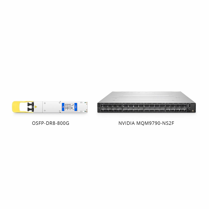 FyberOptix NVIDIA/Mellanox MMS4X00-NM Compatible 800GBASE 2xDR4/DR8 OSFP Closed Finned Top 8 x 100G PAM4 1310nm 500m DOM Dual MPO-12/APC SMF InfiniBand NDR Optical Transceiver Module for Quantum-2 Switches