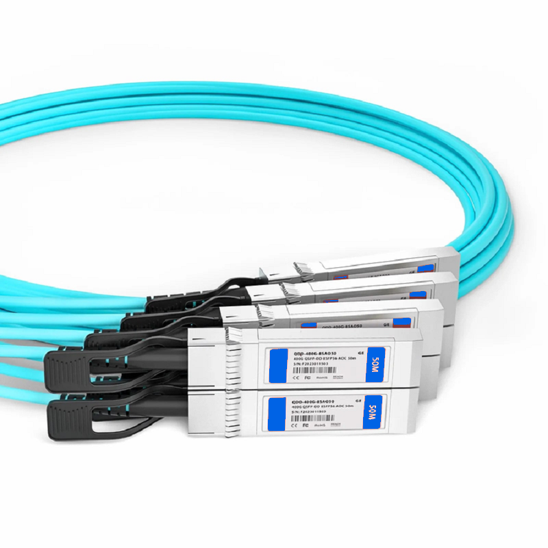 FyberOptix 2m (7ft) NVIDIA/Mellanox Compatible 200G QSFP56 4 x 50G PAM4 to 4 x 50G SFP56 50G PAM4 Active Optical Breakout Cable