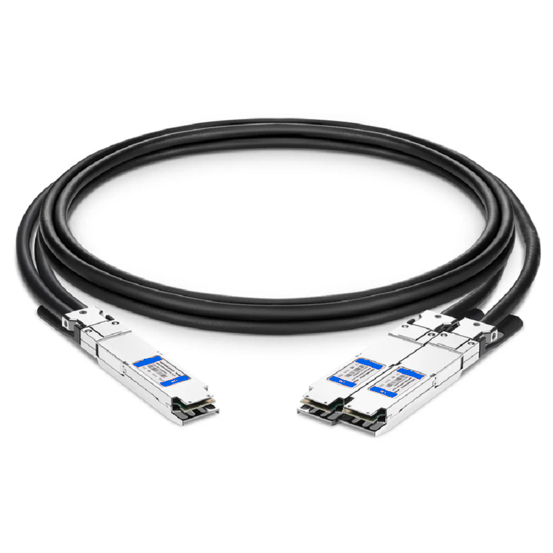 FyberOptix 2m (7ft) Generic Compatible 800G OSFP 8 x 100G PAM4 Finned Top to 2 x 400G OSFP 4 x 100G PAM4 Flat Top Passive Direct Attach Copper Breakout Cable