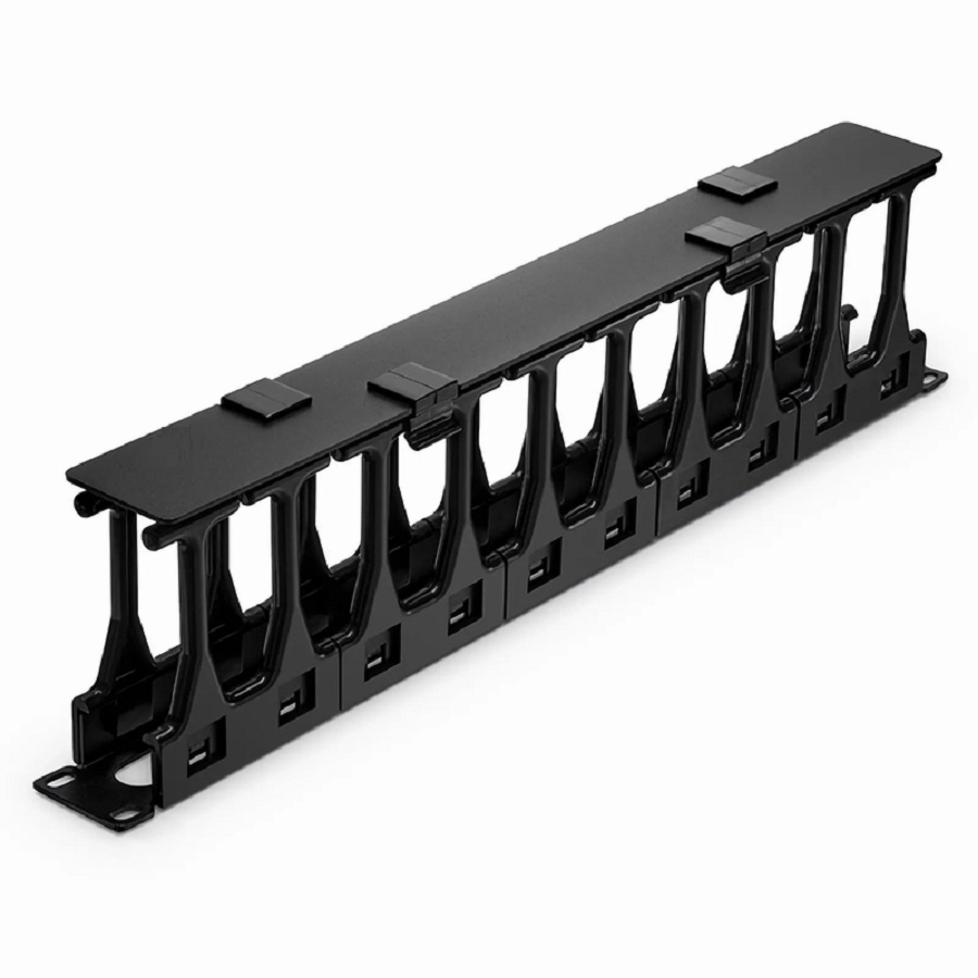 FyberOptix Horizontal Single Sided Steel Manager, 1RU, Finger Duct with Cover, 4.44 in. Depth