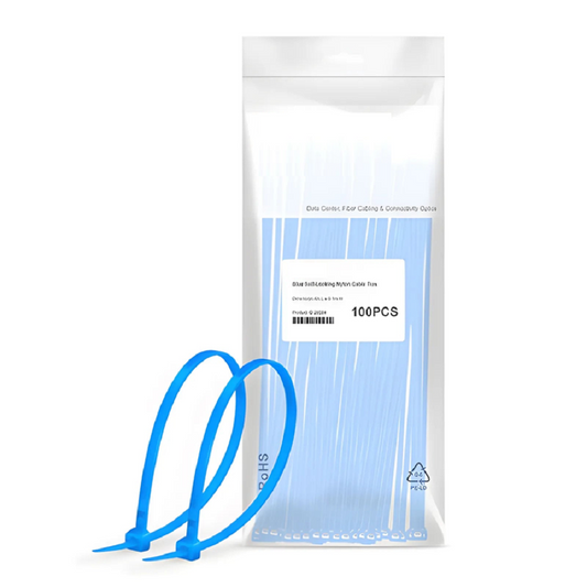 FyberOptix 100-Pack 4in.L x 0.1in.W Self-Locking Nylon Cable Ties, Blue