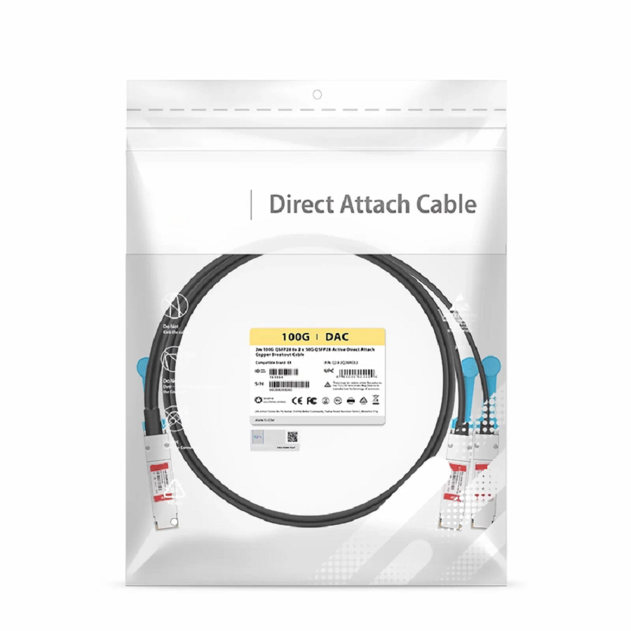 FyberOptix 2m (7ft) Extreme Compatible 100G QSFP28 4 x 25G NRZ to 2 x 50G QSFP28 2 x 25G NRZ Active Direct Attach Copper Breakout Cable