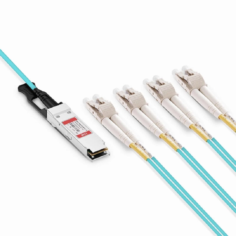 FyberOptix 15m (49ft) Cisco Compatible 100G QSFP28 4 x 25G NRZ to 4 Duplex LC 25G NRZ Active Optical Breakout Cable