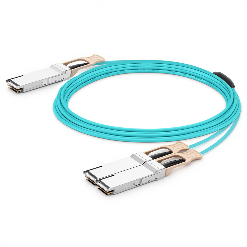 FyberOptix 30m (98ft) Generic Compatible 200G QSFP56 4 x 50G PAM4 to 2 x 100G QSFP28 4 x 25G NRZ Active Optical Breakout Cable