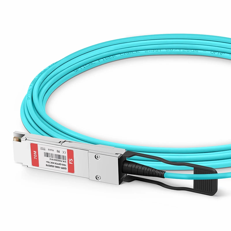 FyberOptix 70m (230ft) Cisco Compatible 100G QSFP28 4 x 25G NRZ to 2 x 50G QSFP28 2 x 25G NRZ Active Optical Breakout Cable