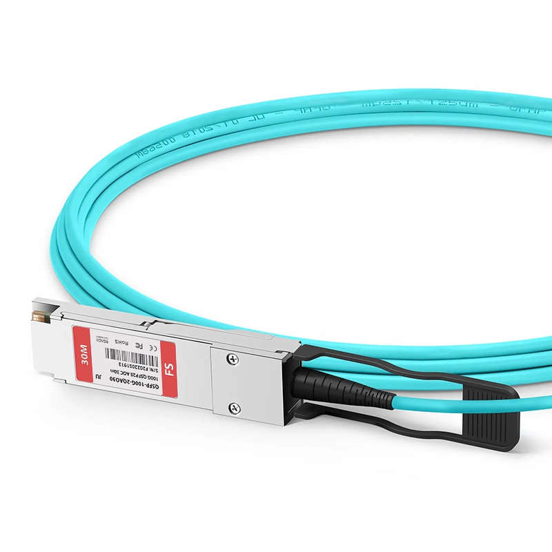 FyberOptix 30m (98ft) Juniper Networks Compatible 100G QSFP28 4 x 25G NRZ to 2 x 50G QSFP28 2 x 25G NRZ Active Optical Breakout Cable