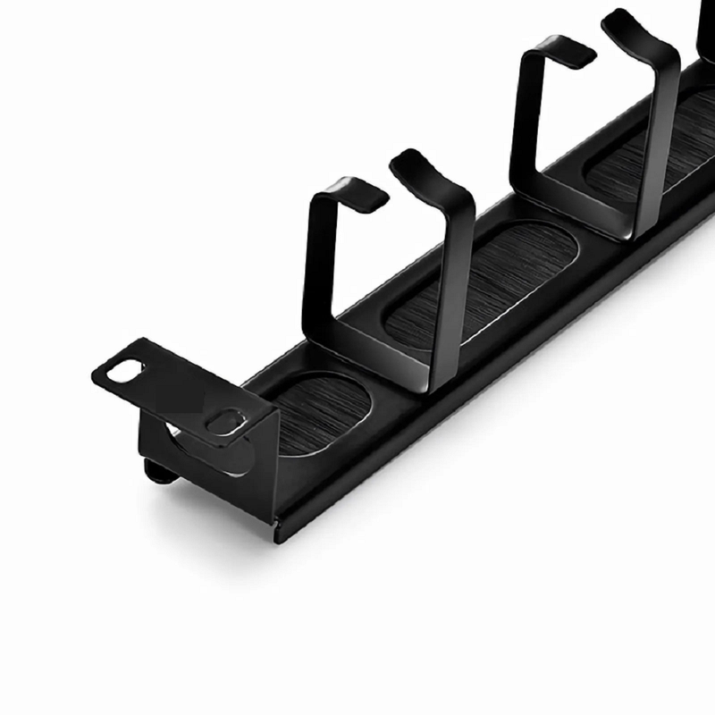 FyberOptix Recessed Horizontal Single Sided Pass-Thru Manager, 1RU, 4 D-rings & Brush Strip, 3.46 in. Depth